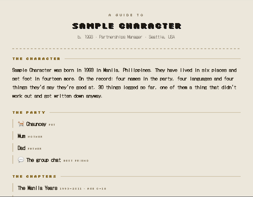 The printed guide: A GUIDE TO — with sections about the character